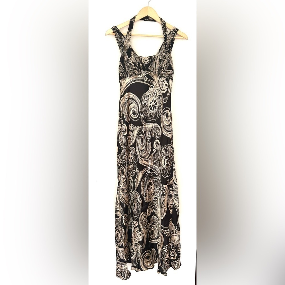 Adrianna Papell  silk  dress occasion black beige pattern print floral gown - Picture 5 of 13